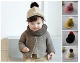 キッズ ニット キャップ 可愛い ポンポン 付 2~5歳 用 (ネイビー)