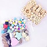 Mamimami Home 歯固め シリコーン製 おしゃぶりホルダー　おしゃれ授乳ジュエリー　DIY ビーズゼント 123個木製ビーズ+112個シリコンビーズ　2層 丸ビーズ ゼント 噛がため BPA