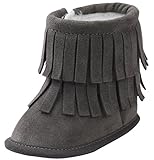 C-Princess 幼児 キッズ ルーム シューズ ファーストシューズ ショートブーツ 新生児 赤ちゃん ベビー靴 歩行靴 可愛い フリンジ 内ボア 防寒 濃いグレー 12cm