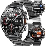 スマートウォッチ 【2025年新型モデル 1.8インチ超大画面 最先端Bluetooth5.3】軍用規格 高輝度懐中電灯 丸型 メンズ 通話機能付き 着信/LINEなどの通知 iPhone対応 アンドロイド対応 音声アシスタント スポーツウォッチ 100+運動モード 800mAh長持ちバッテリー 付属ベルト*2本 アルミ合金ボディ IP68防水 日本語説明書