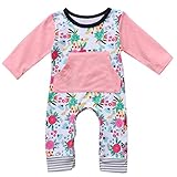 ロンパース　子供　ベビー服 春秋服 ロングス 花柄　ピンク 女の子　上下セット ロンパース ロングパンツ(80)