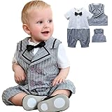 Goodparty ベビー フォーマル 男の子 ロンパース チェック柄 半袖 紳士服 誕生日 お宮参り 七五三 記念日 カバーオール 2点セット ベスト付き70cm