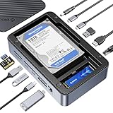 ORICO SSD ケースー付きUSB Cハブ、12-in-1 USB-C ドッキングステーション内蔵ファン、NVMe/SATA 両対応M.2 SSD ケース& 2.5/3.5インチ HDD ケース、10Gbps伝送、4K@60Hz HDMI、SD/TF、イーサネットに、100W PD対応