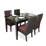 ダイニングセット 5点 ダイニングテーブルセット 4人掛け 4人 アジアン アジアンテイスト ガラス ガラステーブル アバカ バリ風 南国風 リゾートスタイル カフェ風 ダークブラウン おしゃれ 選択,ダークブラウン