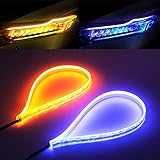 シーケンシャルウインカー 流れるウインカー LED テープ 60CM カット可能 アンバー ブルー 2色切り替え 薄型 シリコン 柔らかい シーケンシャル ウインカー デイライト 車種問わず装着可能 12V車 日本車専用 取付簡単 取り扱説明書 汎用品 2本1セット(ブルー/アンバー 2色)