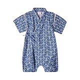 ANKECHANG 女の子 男の子 ベビー 甚平 浴衣 ロンパース ショートオール 半袖 夏祭り 花火大会 出産祝い size 80 (03シーアンカー)