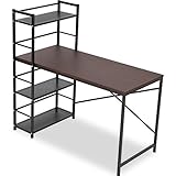 デスク パソコンデスク 収納ラック付 左右対応 角丸天板 ワイド 幅120cm 木目天板 ブラウン