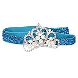 ノーブランド品 幼児　赤ちゃん　弾性　ラインストーン　パール　クラウン　王冠　ヘッドバンド　ヘアバンド　ターバン　写真撮影　全7色選べる - ブルー