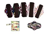 6PCS 10Inch Charcoal Bamboo Cloth Reusable Washable Menstrual Pads Sanitary Pads+1PC Wet Bag