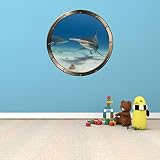 24 "舷窓出荷ウィンドウOcean Sea View Hammerhead Shark # 2ピューターラウンド壁グラフィックKidsデカール赤ちゃん部屋ステッカーホームアート飾りMedium