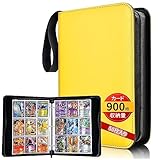 カードファイル 9ポケット 900枚収納 50枚入り 表紙はPVC素材の防水性と耐摩耗性のカードバインダー ポータブルファスナー トレカファイル 各種ゲームカードの収納に最適 (9ポケット, イエロー)