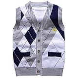 Happy CherryキッズアーガイルウエストコートボタンVネックニットカーディガンセーター US サイズ: M カラー: グレイ