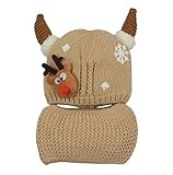 ベビーニット冬暖かい帽子＆ネッカチーフセット6-28ヶ[スノーフレーク、カーキ]