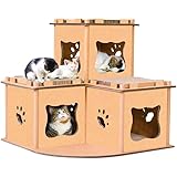 【RAKU】キャットハウス つめとぎ キャットタワー お昼寝台 猫用品 ベッド ダンボール 四部屋型 多用途 組み立て式 ストレス解消 運動不足改善 耐久性 耐磨耗性 大型猫 (４部屋)