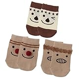 西松屋 [EFD] 3足組新生児クルーソックス（梵天付きフェイス） 【新生児7-9cm】