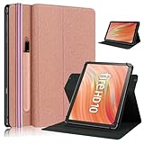 Doo Fire HD10 / HD10 Plus 2023用 縦置きケース 2023年発売 第13世代 fire hd10 手帳型ケース Pencilホルダ付き 360度回転 角度調整可 取っ手付き PUレザー Fire HD 10 /Fire HD 10 Plus タブレット カバー（ローズゴールド）