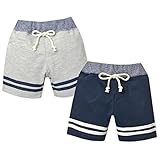 子供服 男の子 3分丈パンツ ボトム ボーダー柄切替 ロゴプリント ライン入り 男児 ベビー (1.グレー/95cm)