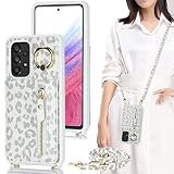 A53 5g galaxy ケース ショルダー 手帳型 上下開 リング付きケース galaxyA53 リング付き リング Galaxy A53 5G ケース SC-53C ケース A535G docomo / SCG15 ケース au 対応 A53ケース サムスン ギャラクシー A53 カバー SC53C ケース SCG15 カバー スマホケース A53ケース 適用 case 【iCoverCase】 リング カードケース カード収納 スナップ式 横置き スタント 肩がけ 首掛け 斜め掛け ファスナー ストラップ付き ショルダーケース カード入れ カバー スマホケース 携帯カバー 豹柄 ヒョウ柄 ホワイト
