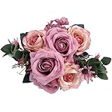 Soledi人工花11ヘッドLifelike Happinessローズのウェディングホームバー装飾 パープル