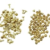 KUKU工房 両面カシメ レザークラフト材料 100組セット (頭3mmｘ足3mm, ゴールド)