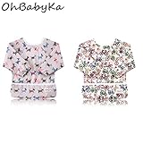OHBABYKAベビー エプロン 長袖 防水 お食事 お食事練習 お絵描き 粘土遊び などに最適 子供 幼児 スモック 食事用 キャッチポケット付き 2枚セット 6ヶ月 ~ 24ヶ月 (ZY0811J