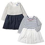 (グレー/90cm)ベビー服 女の子 ドッキング ワンピース 長袖 WILL MERY ウィルメリー ボーダーTシャツ リボン フリル 花柄刺繍 スカート デニムニット レース 女児 ベビー
