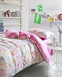 Lt Twin Size 100% Cotton 3-pieces Blue Green Yellow Pink Paisley White for Kids Girls Boys Toddler P