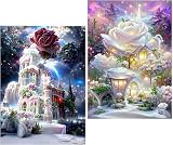 Amyaker ダイヤモンドアート キット 四角いビーズ 全面 2個セット ダイアモンドビーズ絵画キット DIY 手作り絵画 モザイクアート 5D モザイクアート ダイヤモンド塗装 全面貼り付けタイプ 30x40cm 夢幻の城