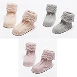 かわいい 靴下 「3足セット」 キッズ ジュニア 女の子 ガールズ おしゃれ 滑り止め (S, カーキ、グレー、ピンク)