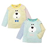 (グリーン/80cm)ベビー服 男の子 Tシャツ 長袖 スナップボタン付 切替デザイン ラグラン袖 ボーダー フェルトワッペン 男児 ベビー
