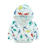 ［TinyCute］キッズ UVカットパーカー 長袖ラッシュガード 赤ちゃん 夏 男の子女の子 80～90cm 軽量薄手 綿100% 羽織 カーディガン ジャケット アウター (恐竜柄（薄い水色）)