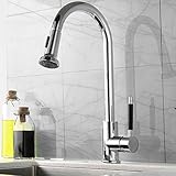 VCCUCINE BestモダンCommercialステンレススチールクロームシングルレバープルアウトキッチン蛇口、シングルハンドルプルダウンキッチンシンク洗面with Noデッキプレート