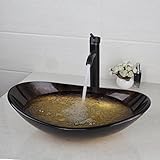 yanksmarkガラスWashボウル容器シンク洗面化粧台シンク&オイルはブロンズバスルーム蛇口コンボセットCome With Pop upドレイン