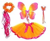 Girls Orange and Hot Pink Fairy Costume with Wings Wand Halo Age 3-8 [並行輸入品]