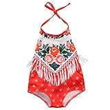 新生児赤ちゃん女の子エスニックフラワー印刷タッセルバックレスホルターネックロンパースSunsuit カラー: レッド