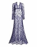 (アイム)iiniim　レディース　マタニティ　授乳ワンピース　妊婦服　産前　産後　レース ロングドレス　授乳服 シースルー Ｖネック マキシ 写真用 撮影道具 ネービーブルー 4XL