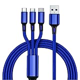 3in1 充電ケーブル USB ケーブル 3A 急速充電 充電コード USB Type C ケーブル Micro USB ケーブル Phone 充電ケーブル 3台同時給電可能 Phone Android タイプC Xiaomi Samsung Galaxy Kindle Sony 等全機種対応 超高耐久 - 1.2M (1.2M, ブルー)