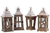 Urban Trends Wood Square Lantern with Silver Pierced Metal Top Ring Hanger and Glass Windows Assortm