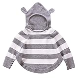 (コ-ランド) Co-land ベビー服 ニットセーター 女の子 キッズ ボーダー柄 フード 耳付き ゆったり 子供 ガールズ トップス プルオーバー 可愛い グレー 120