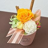 〔エルフルール〕シナモンスティックと1輪バラのプリザーブドフラワークリアケース付 カラー：イエロー フラワーギフト 誕生日 還暦 母の日