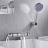 サーモスタットシャワー混合栓　浴室水栓蛇口 混合栓 一時止水あり サーモスタット 恒温 壁掛け モダン オシャレ クロムメッキ 取り付けシャワーホース付き　シャワー付き