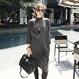 サイドスリット ドロップショルダー ハイネック 授乳服 ワンピース【10000108542】 (ブラック)