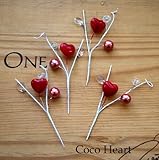 ~Coco Heart~ラブリーハートピック　レッド　４本セット   (リース・プリザ・ドライフラワー）