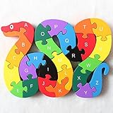 Ajusen 木のおもちゃ 知育玩具 積み木 列車 蛇 英数字 カラー認識 子供　二セット（蛇と列車の積み木）