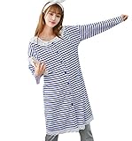 【小丸子の花轮クン】コットンだから肌に優しい！ マタニティ 授乳口付き ルームウェア コットン 100％绵 前開き 産前産後 セットアップ ワンピース (ＸＸＬ, ブルー)