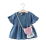 Pojour 夏 1-6歳キッズドレス 子供かわいいワンピース プリンセスドレス 通気 綿 デニムスカート