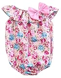 0-24ヶ月ベビー服 女の子 袖なし プリント小花柄 ボウタイ 装飾 赤ちゃんロンパース (L, 3)