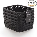 Bino Wovenプラスチックストレージバスケット PACK OF 4- S ブラック 11035-BLK