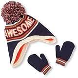 THE CHILDREN'S PLACE(ザ・チルドレンズプレイス) ストライプグラフィックポンポンハット&ミトンセット 小物 4～5歳【並行輸入】