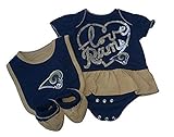 Los Angeles Rams幼児の女の子のサイズ6 – 9 Months 3 Piece Creeper Set NFL Authentic Love Ramsハート印刷ボディスーツ – Ones